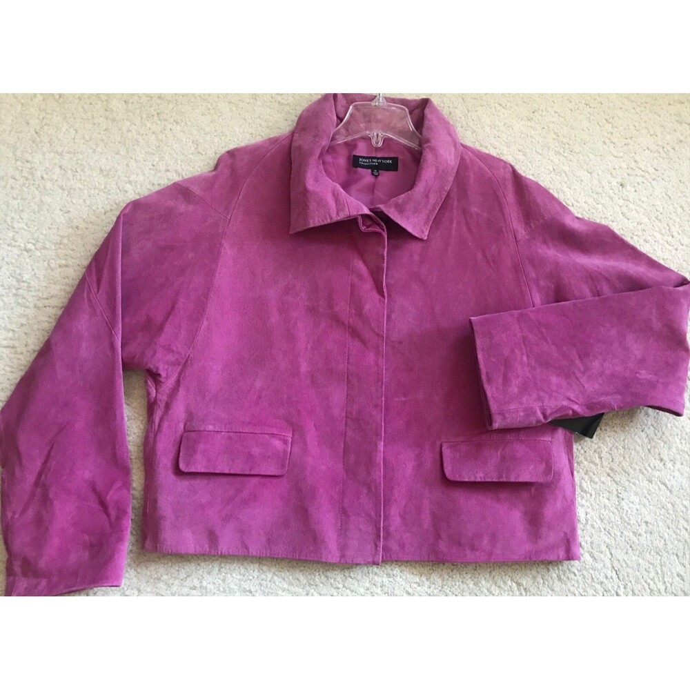 JONES New York Fuchsia Pink Suede Leather Blazer Jacket Button Front VINTAGE NWT - Picture 2 of 14